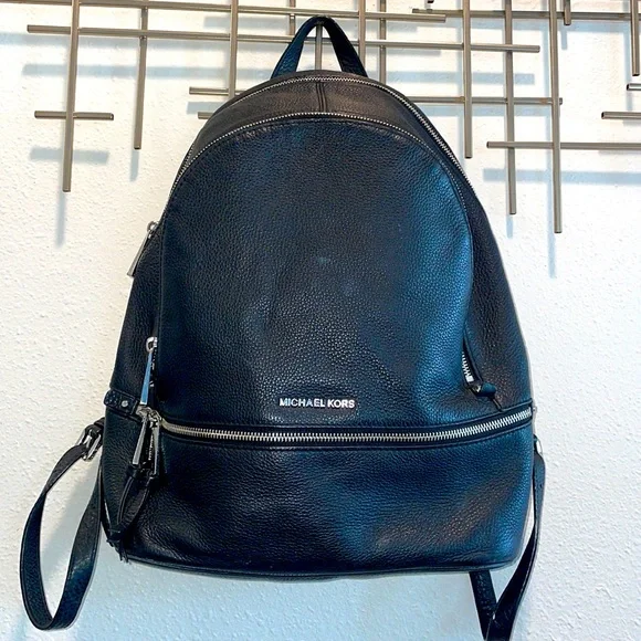 Michael Kors Rhea Black Leather Backpack - Picture 1 of 12